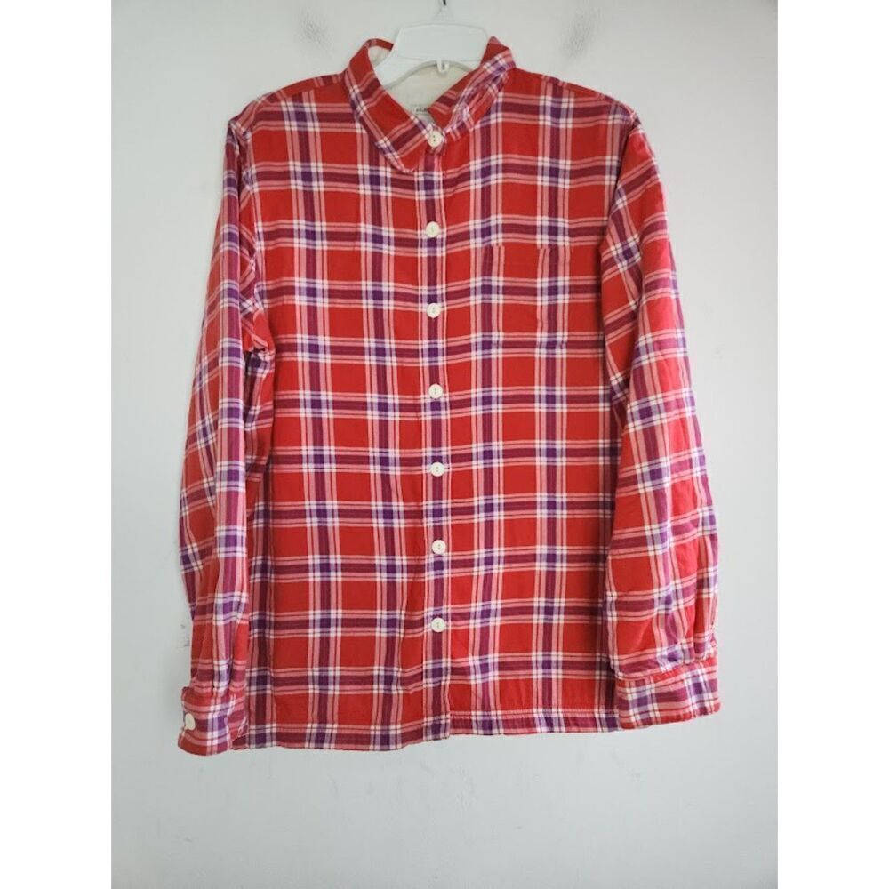 L.L.Bean Women Red Blue Plaid Fleece Lined Flannel Shacket (Jacket/Shirt) Medium - Picture 3 of 11